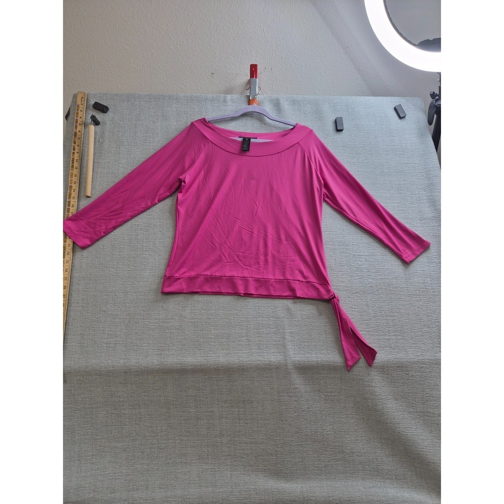 Apostrophe Top Womens XL Pink Nylon Stretch Raglan Sleeve Boat Neck Side Tie